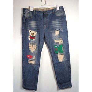 Streetwear‎ Jeans Mens Size 40 Patch Teddy Bear Retro Embroidered Denim 40x31